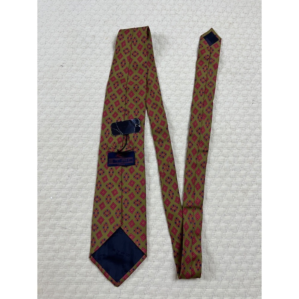 Etro Jacquard Silk Tie NWT Retro 1970s | Green Red Blue | 54"L 4"W - Picture 3 of 7